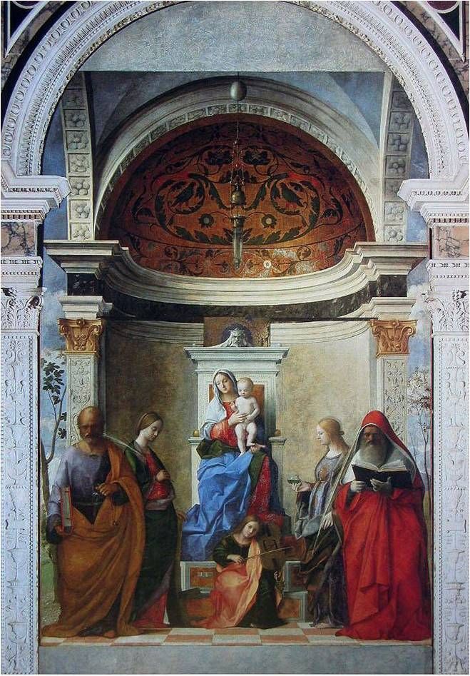 Trůnící madona s dítětem, sv. Františkem, Janem křtitelem, Jobem, Dominikem, Šebestiánem a Luisem z Toulouse