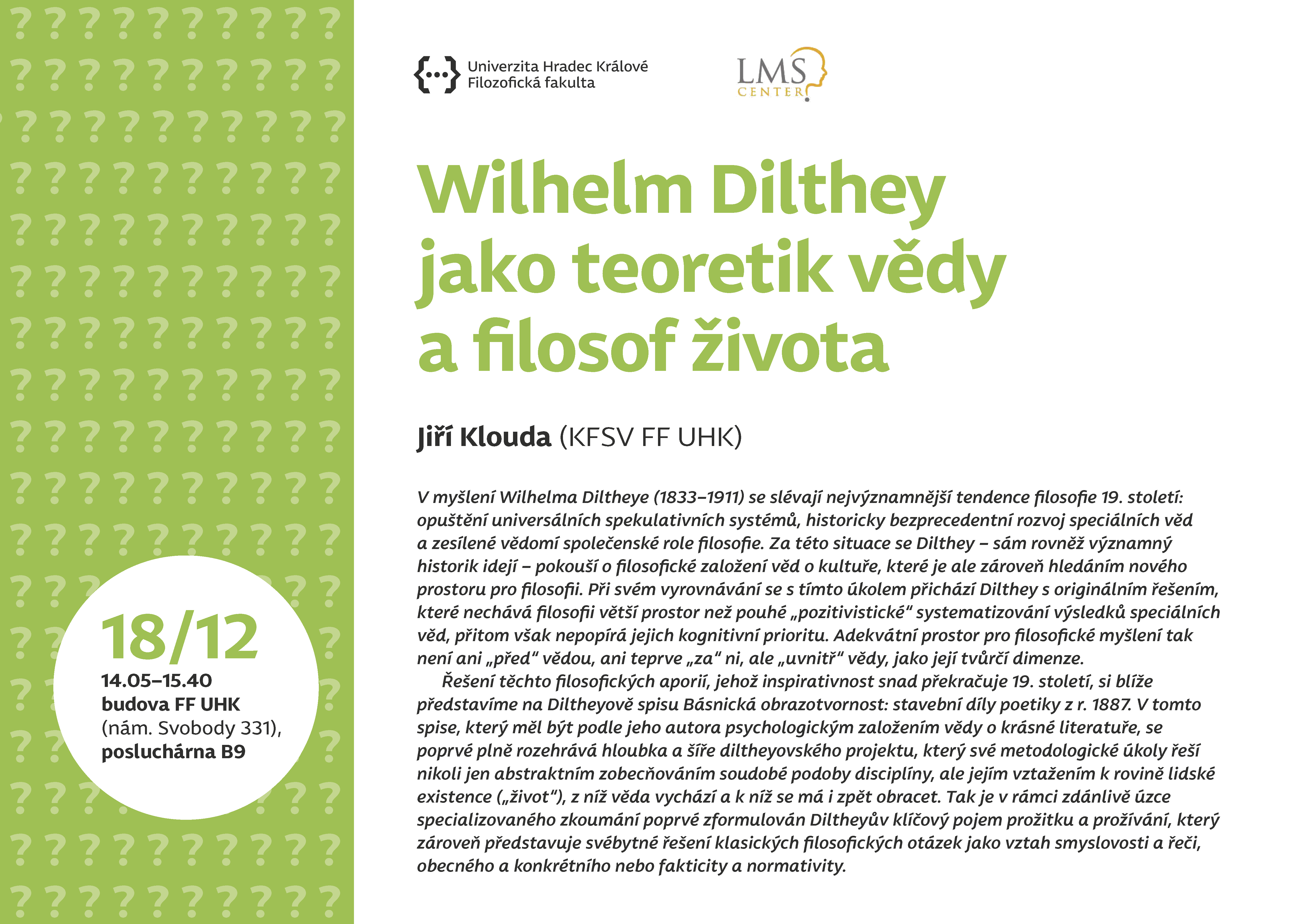 Jiří Klouda: Wilhelm Dilthey jako teoretik vědy a filosof života